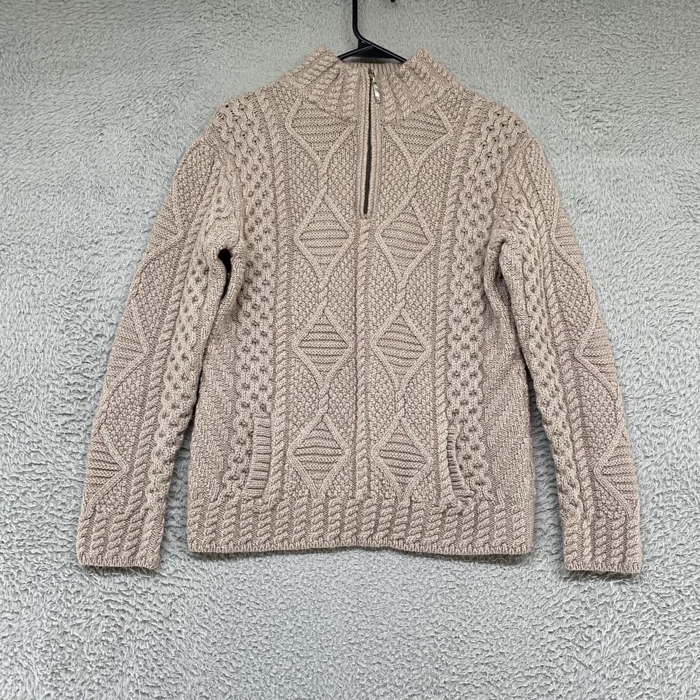 Blarney Aran Originals Sweater Womens Small Merino Wool Cable Knit Half Zip